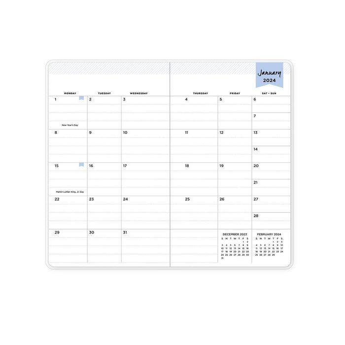 Day Designer 2024 Planner 3.625"x6.125" Monthly Clear Cover Wild Blooms White