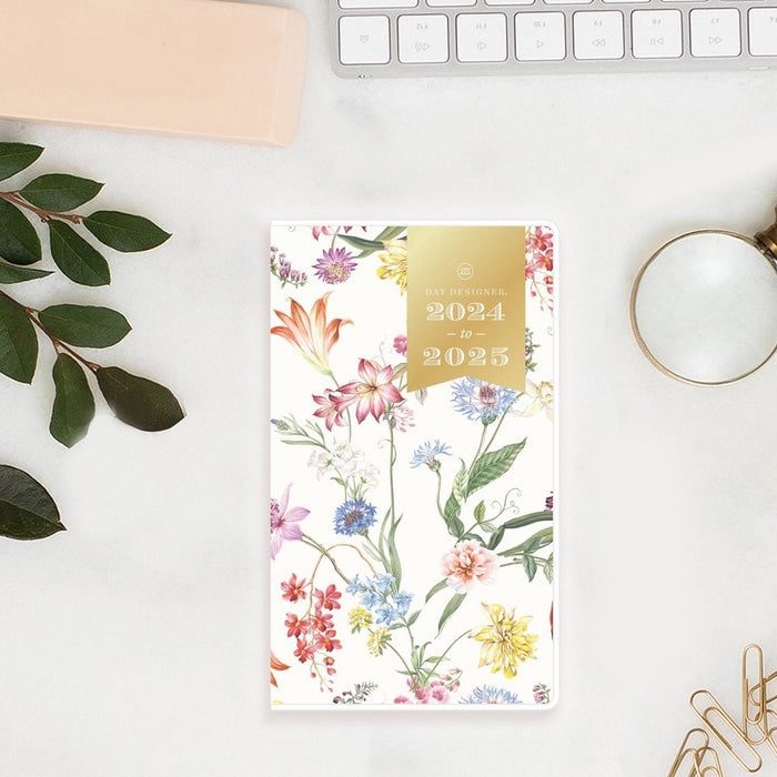 Day Designer 2024 Planner 3.625"x6.125" Monthly Clear Cover Wild Blooms White
