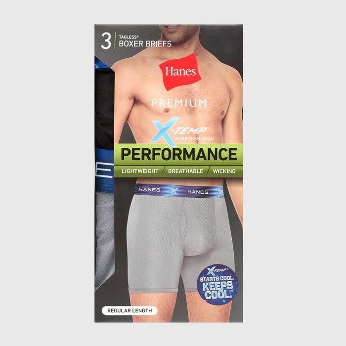 Hanes Premium Men's Performance Ultralight Boxer Briefs 3pk - Blue/Teal/Gray L