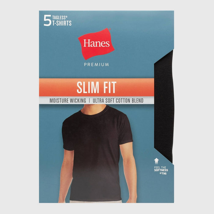 Hanes Men's Premium 5pk Slim Fit Crew Neck T-Shirt - Black L
