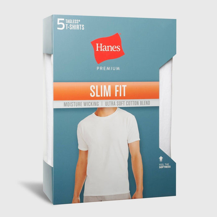 Hanes Men's Premium 5pk Slim Fit Crewneck T-Shirt - White XL