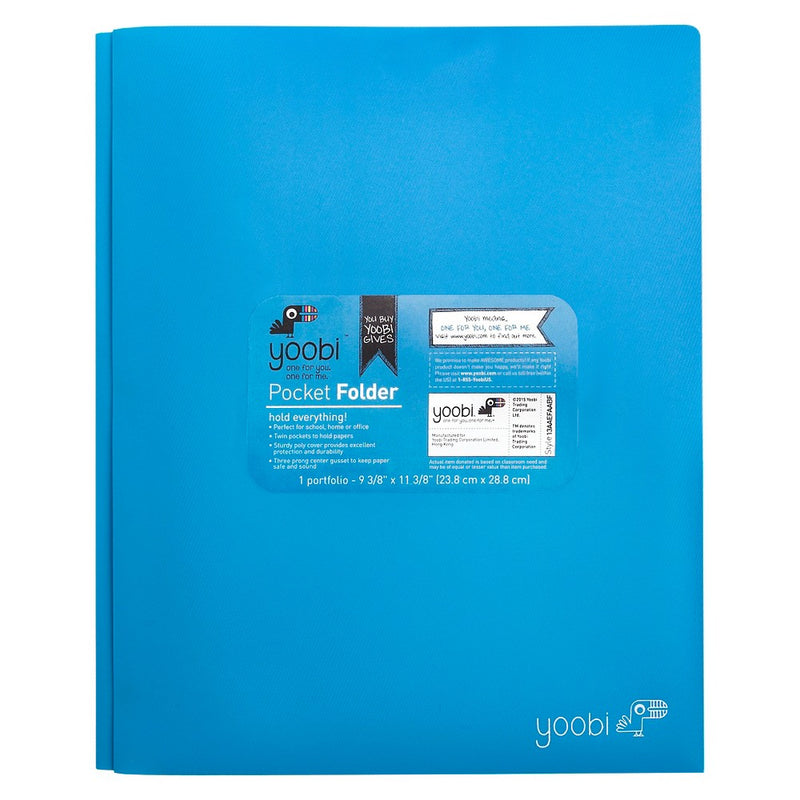 2 Pocket Plastic Folder with Prong Fasteners Blue - Yoobi