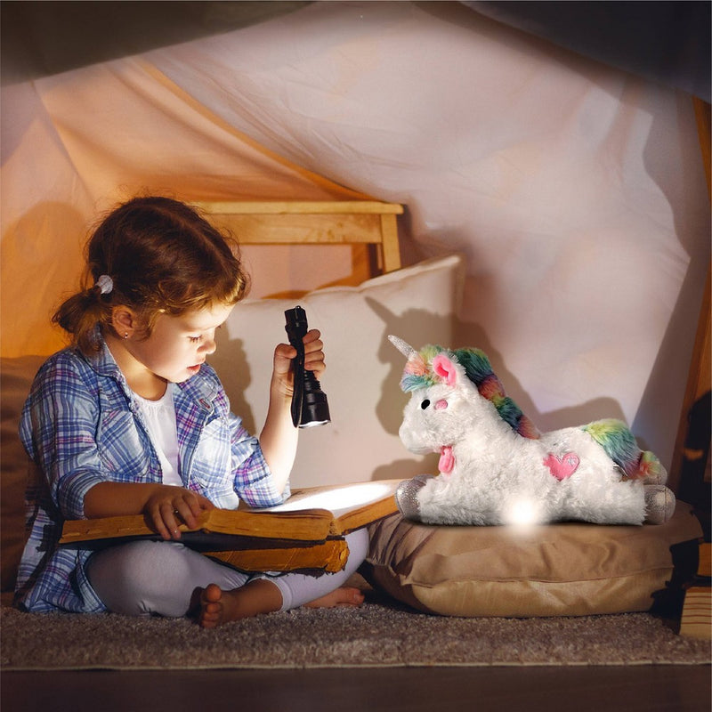 FAO Schwarz Glow Brights Toy Plush LED with Sound White Unicorn 15" Stuffed Animal