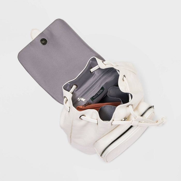 8.875" Mini Flap with Buckle with Closure Backpack - Wild Fable Cream/Crocodile Print