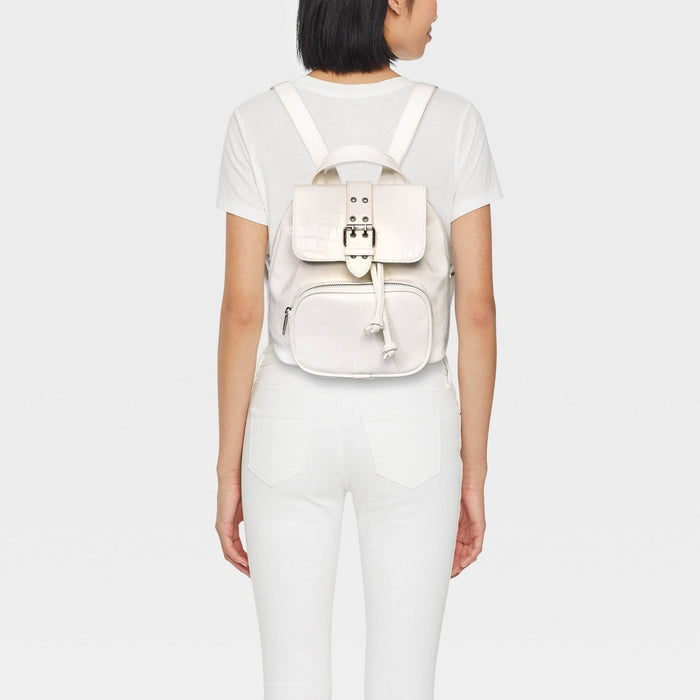 8.875" Mini Flap with Buckle with Closure Backpack - Wild Fable Cream/Crocodile Print