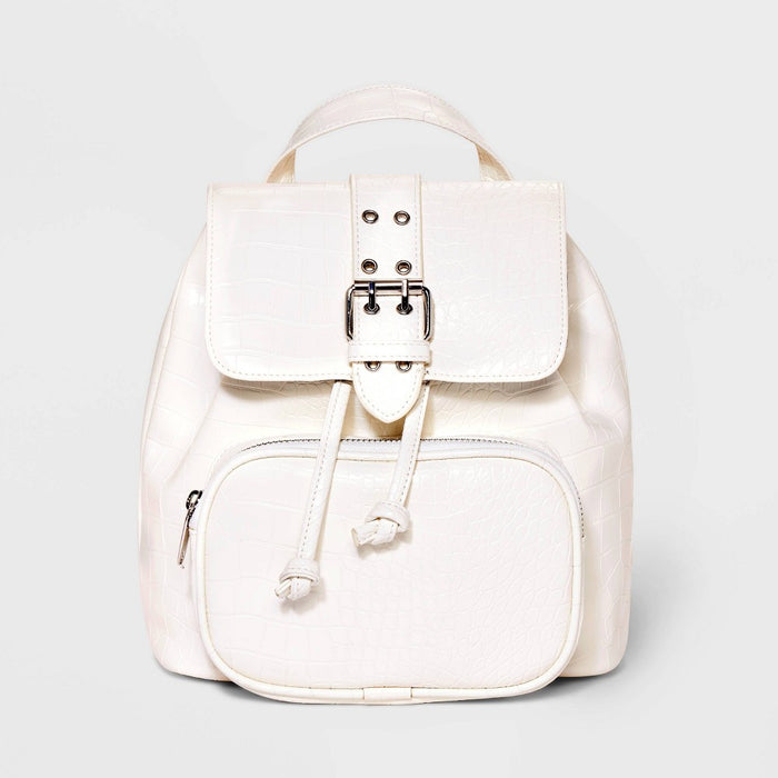 8.875" Mini Flap with Buckle with Closure Backpack - Wild Fable Cream/Crocodile Print