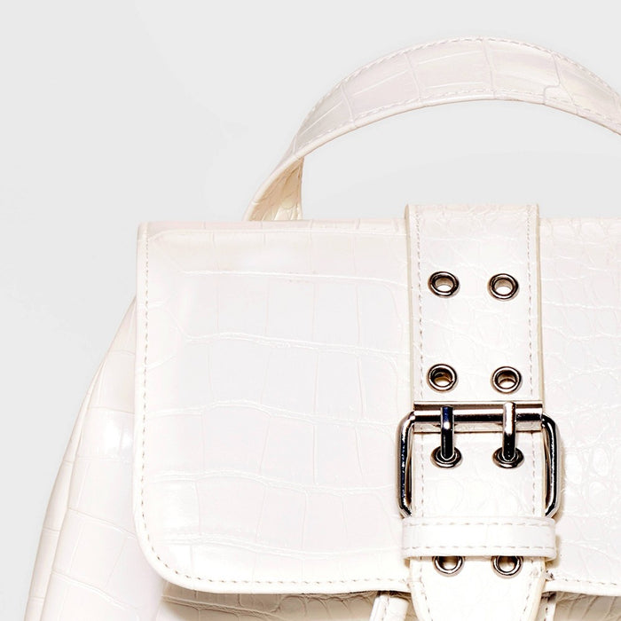 8.875" Mini Flap with Buckle with Closure Backpack - Wild Fable Cream/Crocodile Print