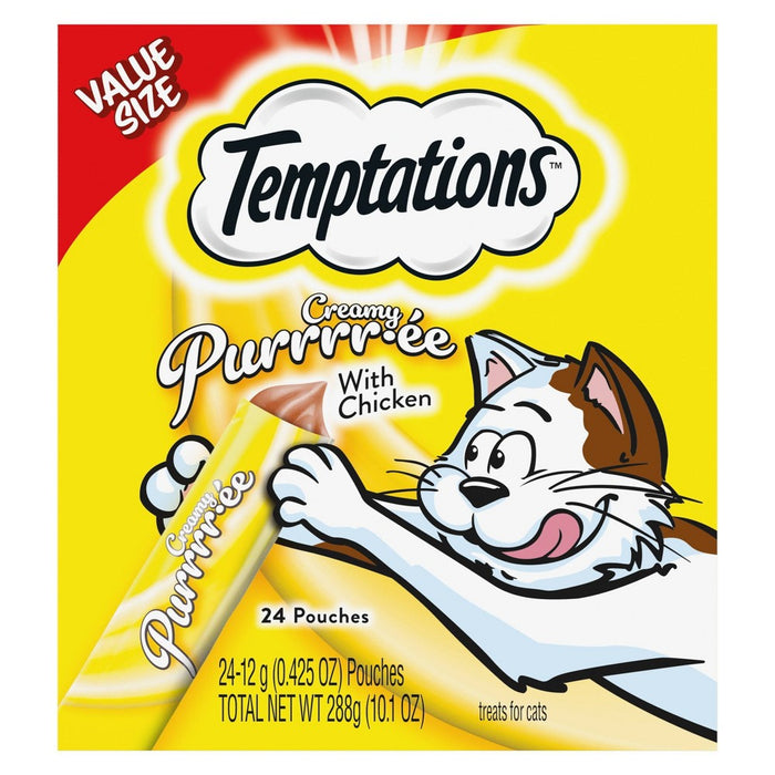 Temptations Creamy Puree with Chicken Lickable Squeezable Adult Cat Treats - 24ct/10.1oz