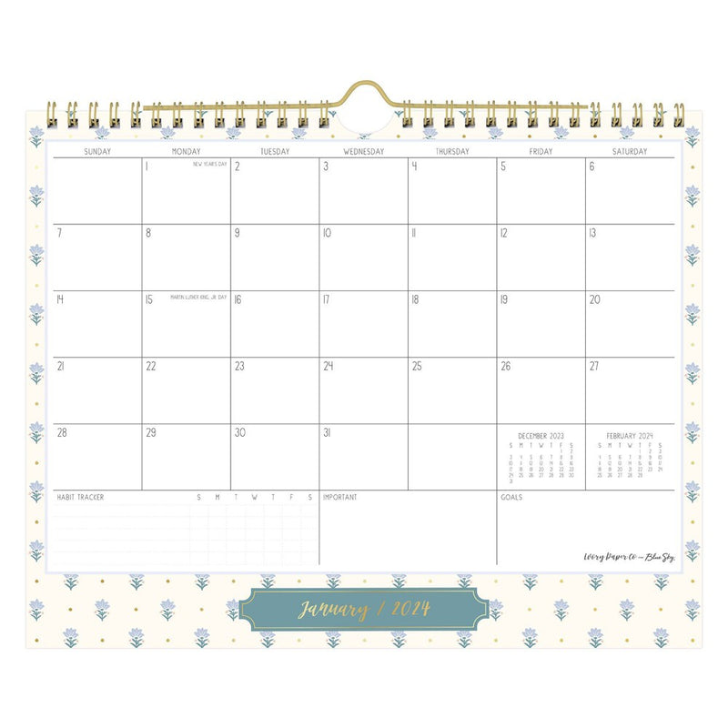 Ivory Paper Co 2024 Wall Calendar 11"x8.75" Lyla Blue