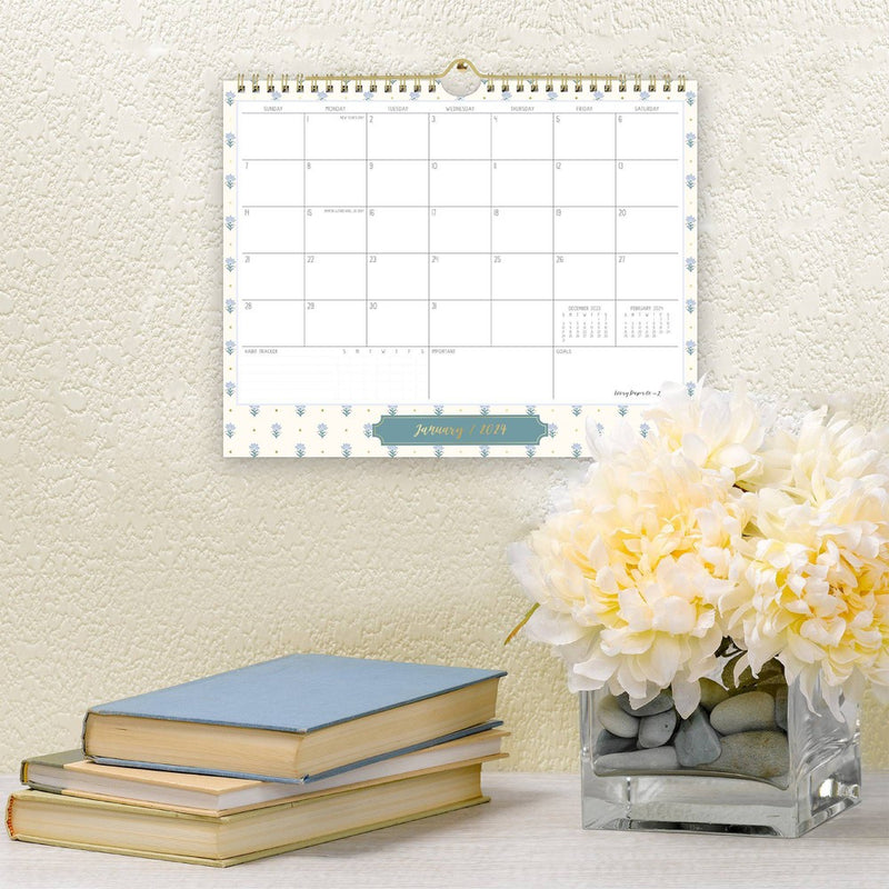 Ivory Paper Co 2024 Wall Calendar 11"x8.75" Lyla Blue