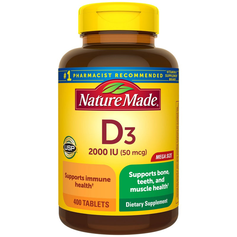 Nature Made Vitamin D3 2000 IU (50 mcg) Tablets for Muscle, Teeth, Bone & Immune Support Supplement - 400ct