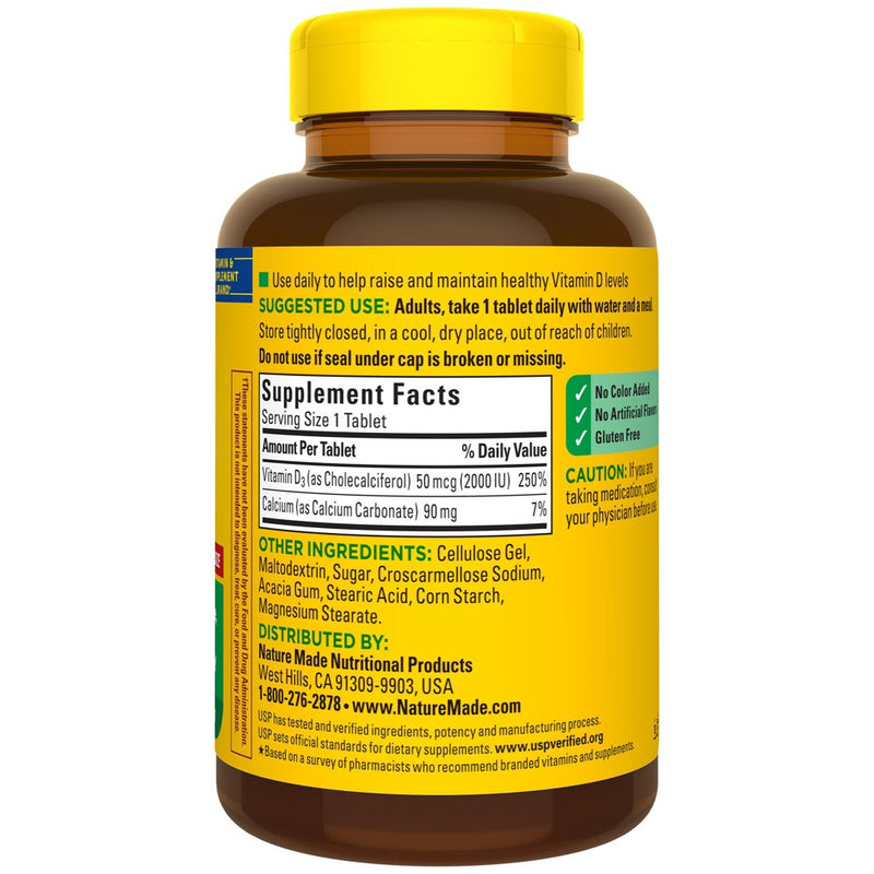 Nature Made Vitamin D3 2000 IU (50 mcg) Tablets for Muscle, Teeth, Bone & Immune Support Supplement - 400ct