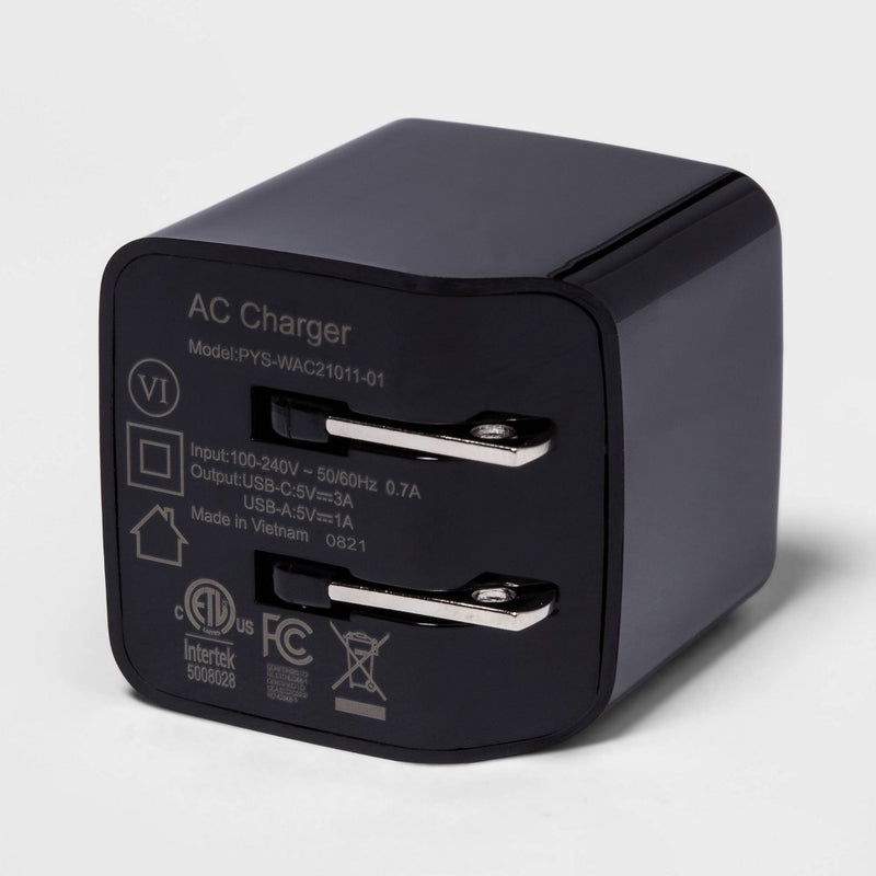 2-Port 20W USB-A and USB-C Wall Charger - heyday Black