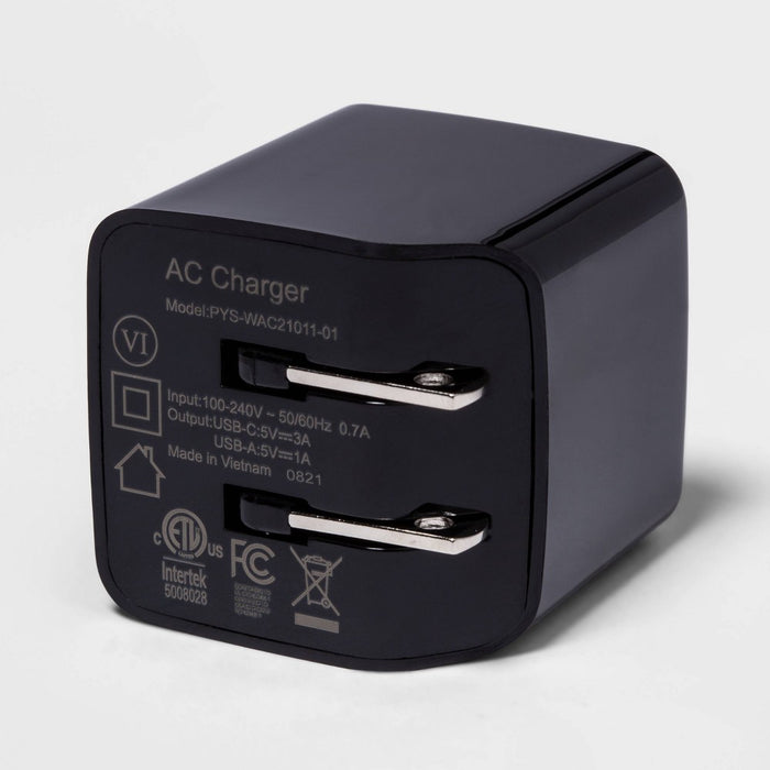 2-Port 20W USB-A and USB-C Wall Charger - heyday Black