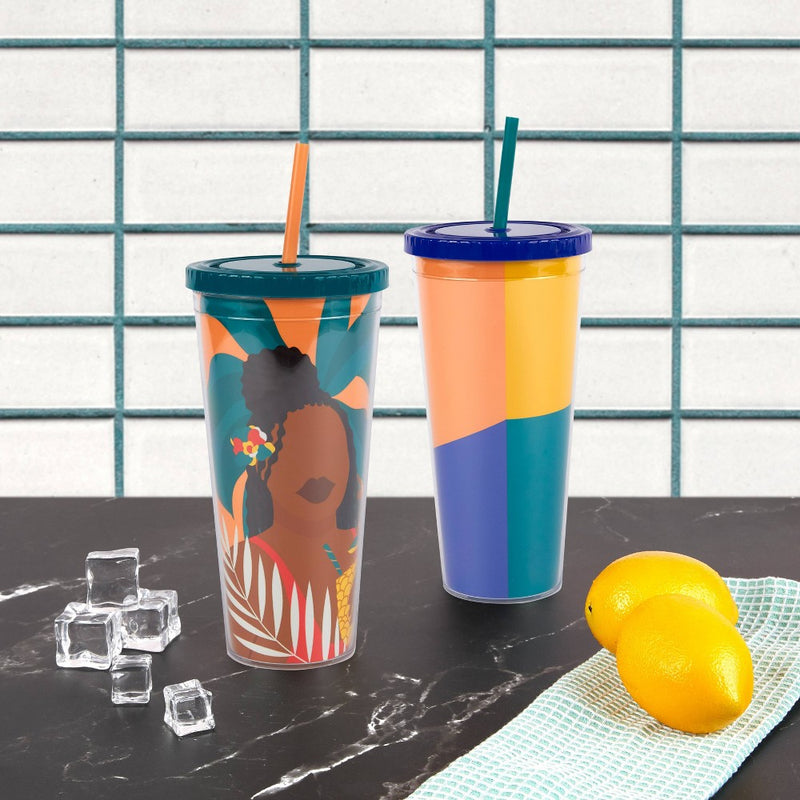 Be Rooted 20oz Lidded Colorblock Tumblers with Lid and Straw