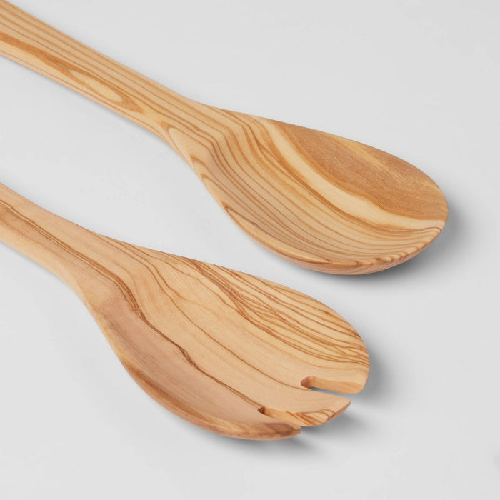 2pc Olivewood Utensil Serving Set - Threshold