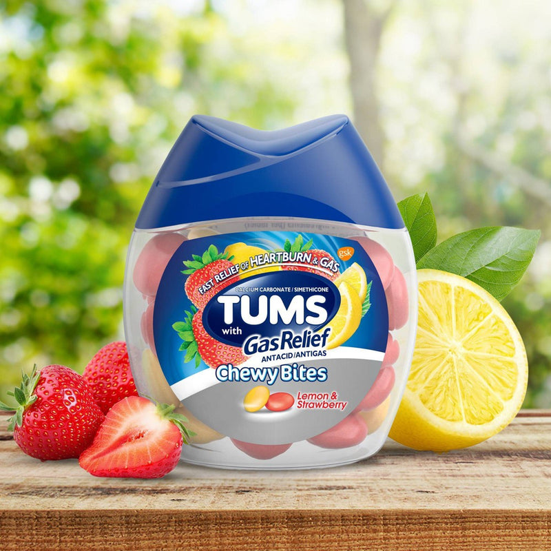 Tums Chewy Bites with Gas Relief Extra Strength Chewable Antacid for Heartburn - Lemon & Strawberry - 54ct