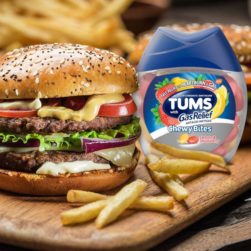Tums Chewy Bites with Gas Relief Extra Strength Chewable Antacid for Heartburn - Lemon & Strawberry - 54ct
