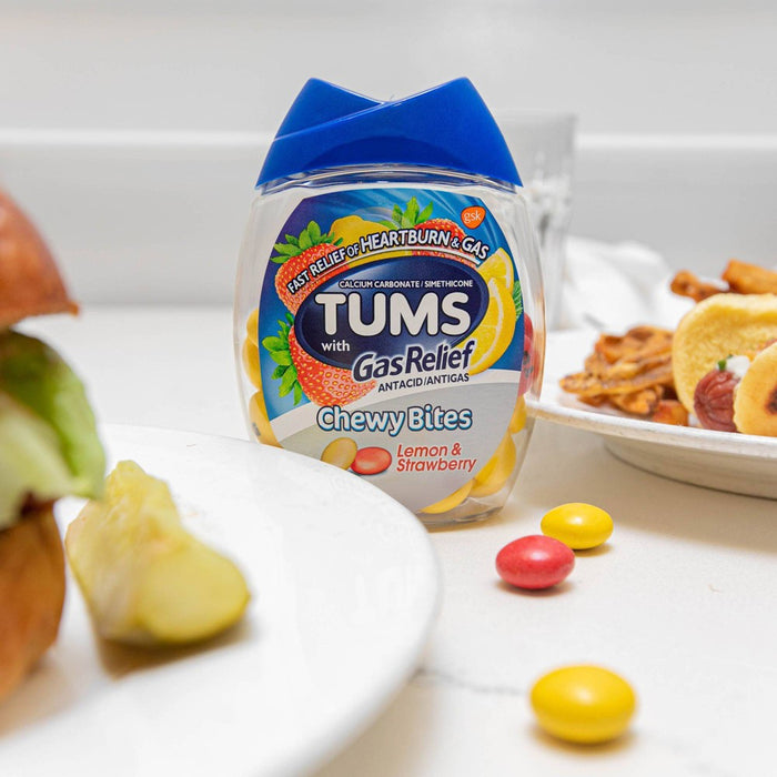 Tums Chewy Bites with Gas Relief Extra Strength Chewable Antacid for Heartburn - Lemon & Strawberry - 54ct