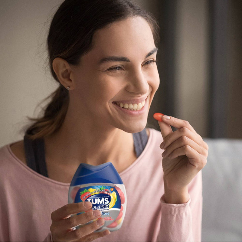 Tums Chewy Bites with Gas Relief Extra Strength Chewable Antacid for Heartburn - Lemon & Strawberry - 54ct