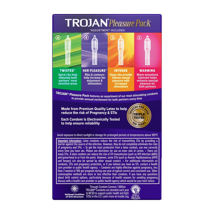 Trojan Pleasure Pack Lubricated Condoms - 12ct