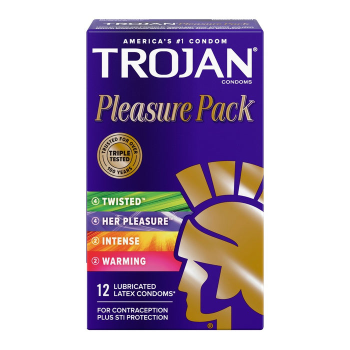 Trojan Pleasure Pack Lubricated Condoms - 12ct