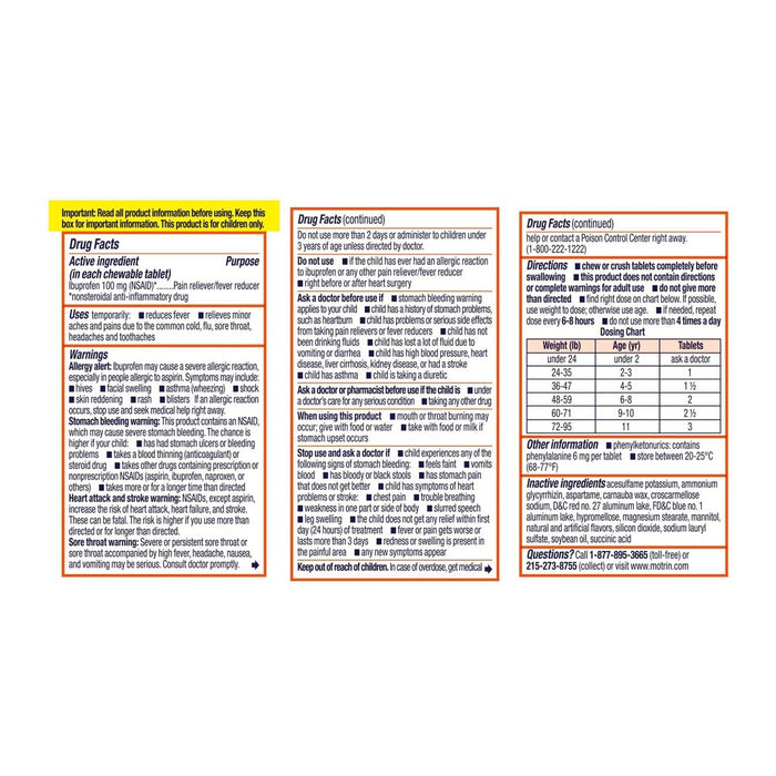Children's Motrin Pain Reliever and Fever Reducer Ibuprofen (NSAID) ChewableTablets - Grape Flavor - 24ct