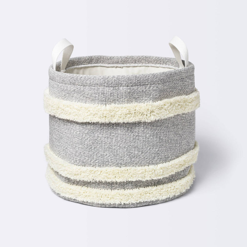 Tufted Canvas Round Storage Bin - Cloud Island Gray/Cream Large