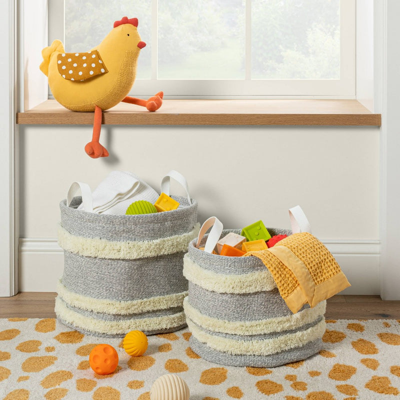 Tufted Canvas Round Storage Bin - Cloud Island Gray/Cream Large