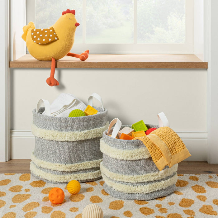 Tufted Canvas Round Storage Bin - Cloud Island Gray/Cream Large