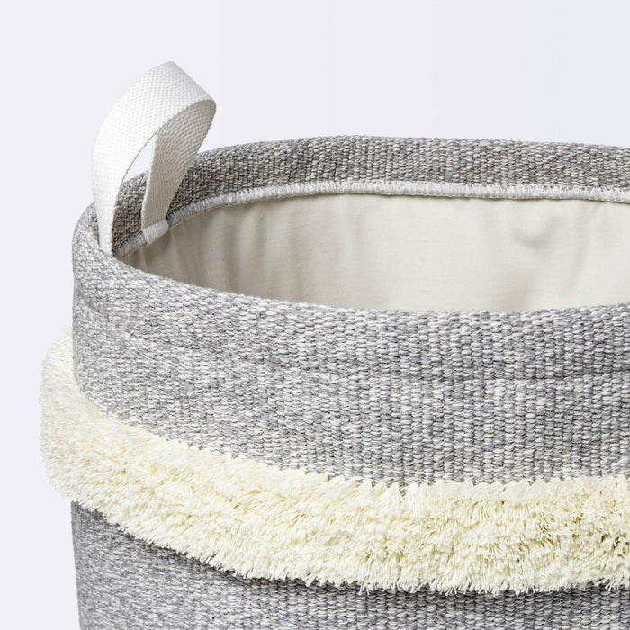 Tufted Canvas Round Storage Bin - Cloud Island Gray/Cream Large