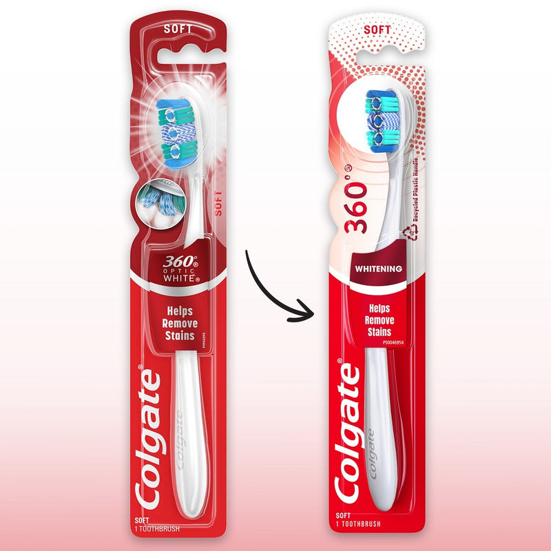Colgate 360 Optic White Whitening Soft Toothbrush with Tongue and Cheek Cleaner - Soft