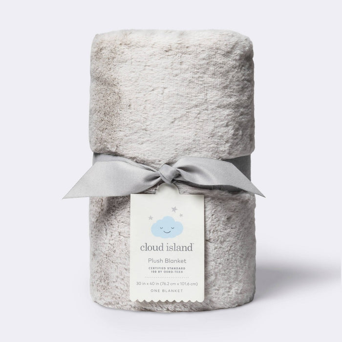 Solid Satin Edge Plush Blanket - Cloud Island Gray