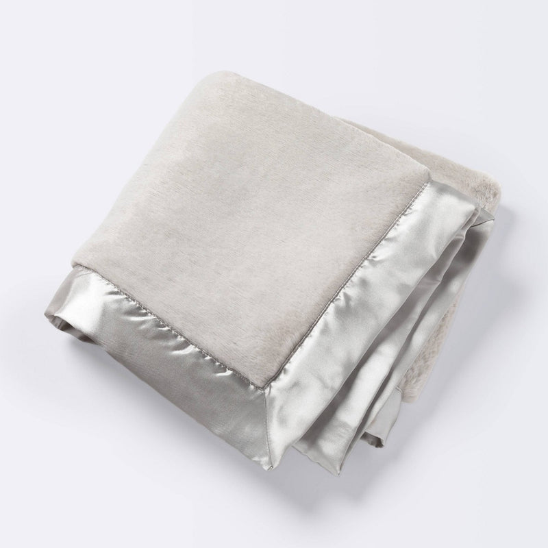 Solid Satin Edge Plush Blanket - Cloud Island Gray