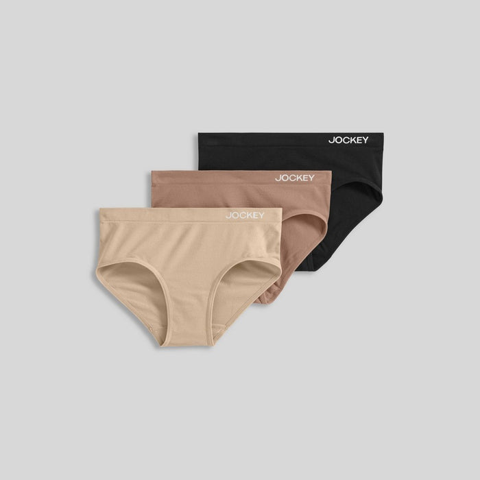 Jockey Generation Girls' 3pk Seamfree Hipster - Beige/Black L