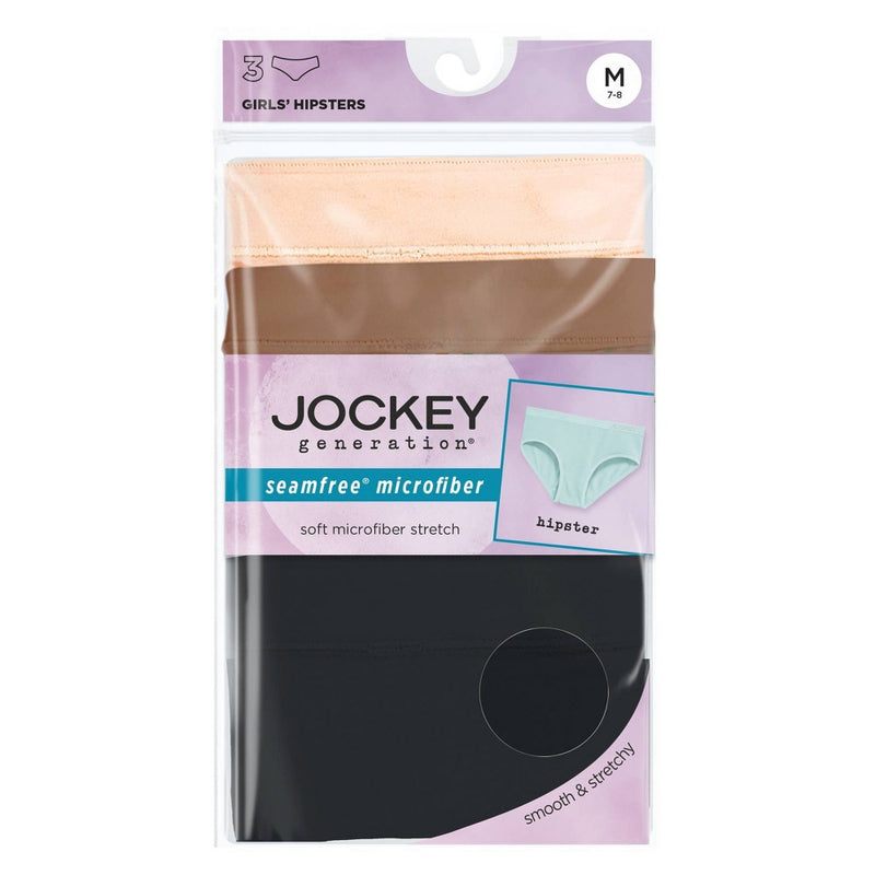 Jockey Generation Girls' 3pk Seamfree Hipster - Beige/Black XL