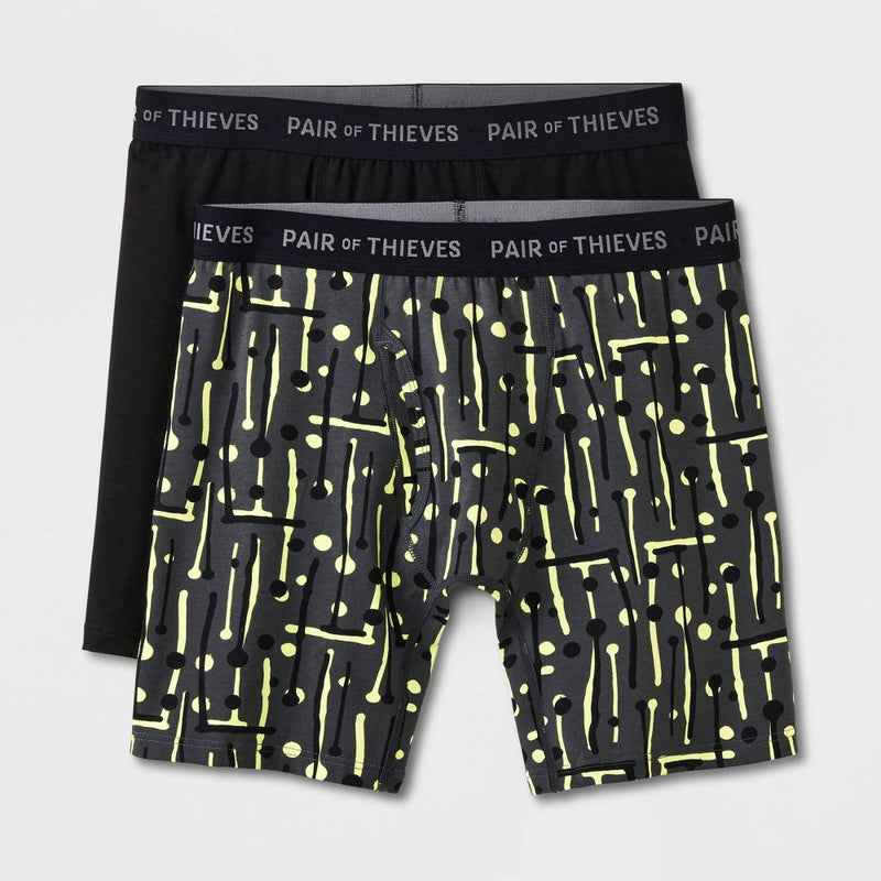 Pair of Thieves Men's Lines & Dots Super Soft Boxer Briefs 2pk - Black/Gray M