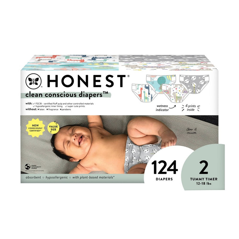 The Honest Company Clean Conscious Disposable Diapers - Four Print Pack- Size 2 - 124ct