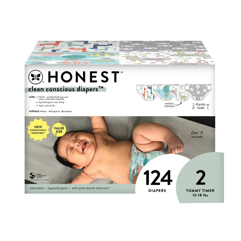 The Honest Company Clean Conscious Disposable Diapers - Four Print Pack- Size 2 - 124ct