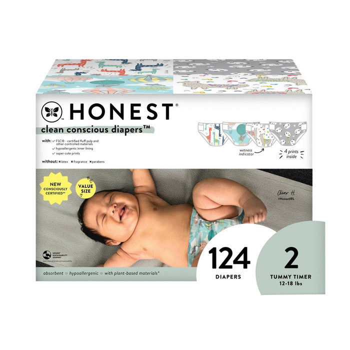 The Honest Company Clean Conscious Disposable Diapers - Four Print Pack- Size 2 - 124ct