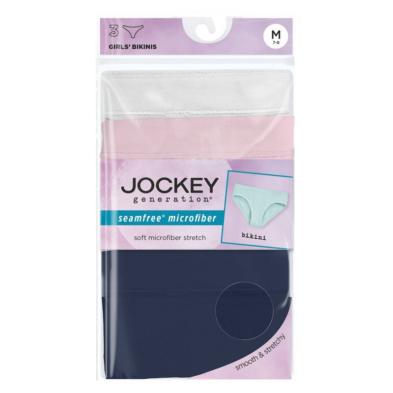 Jockey Generation Girls' 3pk Seamfree Bikini - White/Navy Blue/Pink XL