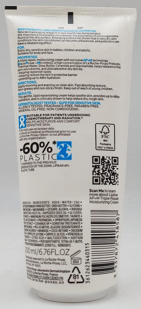 La Roche Posay Lipikar AP+M Triple Repair Face and Body Cream- 6.76oz EXP 10/26