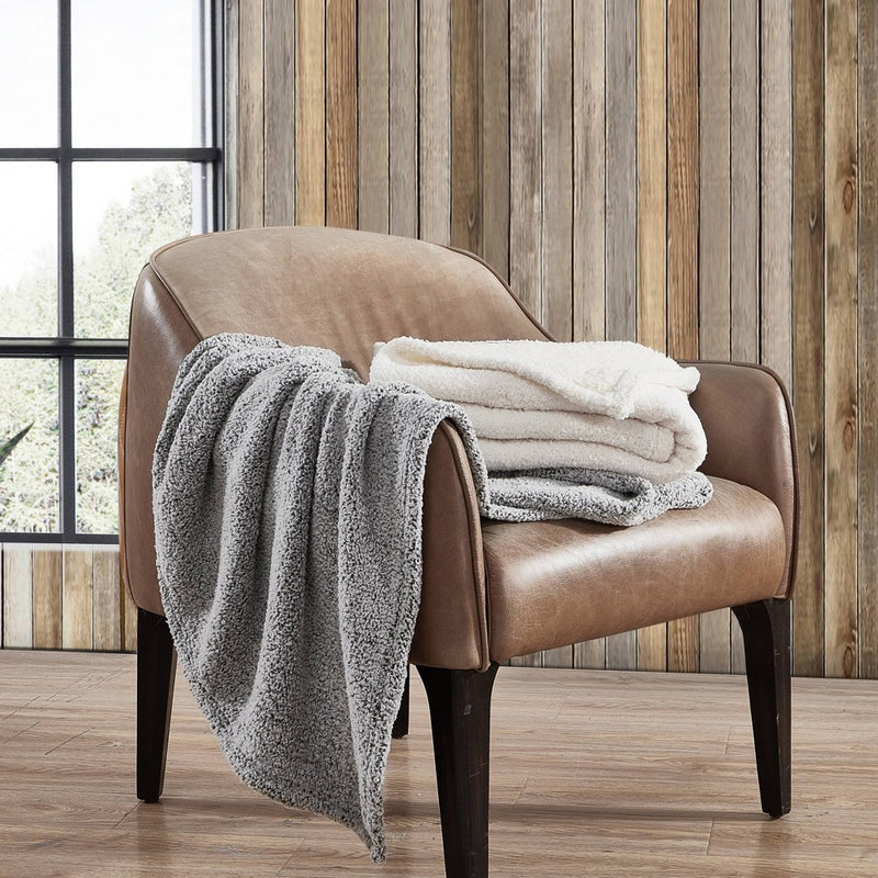 50"x60" Solid Mingled Faux Shearling Reversible Throw Blanket Beige - Eddie Bauer