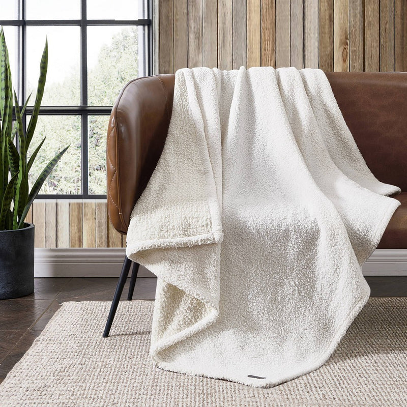 50"x60" Solid Mingled Faux Shearling Reversible Throw Blanket Beige - Eddie Bauer