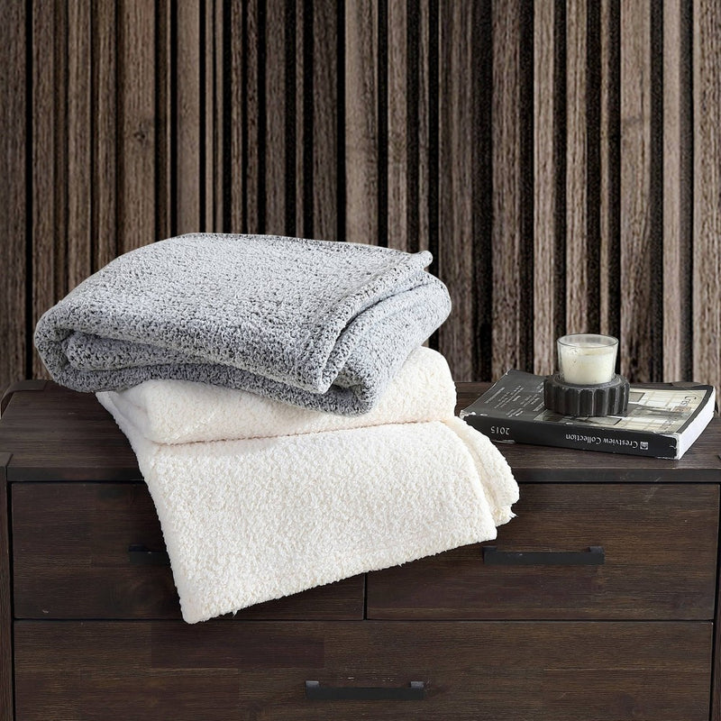 50"x60" Solid Mingled Faux Shearling Reversible Throw Blanket Beige - Eddie Bauer