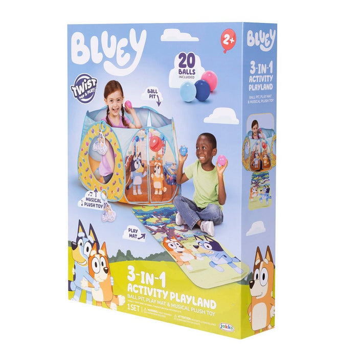 Bluey Kids Ball Pit Playland with 20 Soft Flex Balls Electronic Sounds and Mat