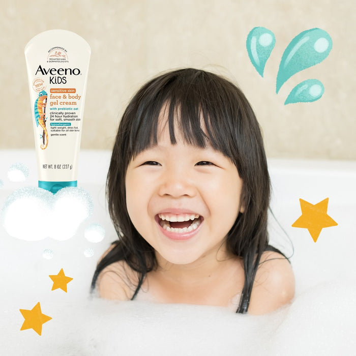 Aveeno Kids Sensitive Skin Face & Body Gel Cream, Clinically Proven 24 Hour Hydration, Lightweight - 8oz