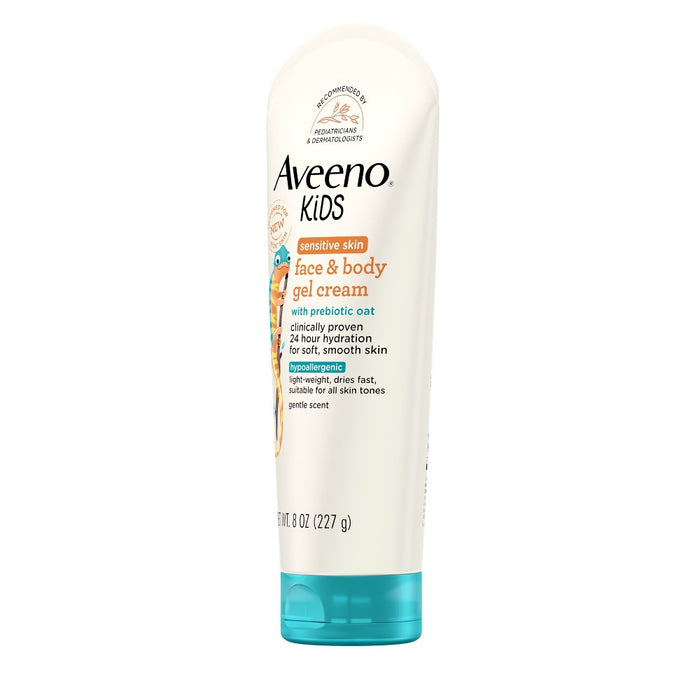 Aveeno Kids Sensitive Skin Face & Body Gel Cream, Clinically Proven 24 Hour Hydration, Lightweight - 8oz