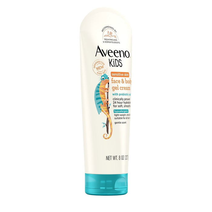 Aveeno Kids Sensitive Skin Face & Body Gel Cream, Clinically Proven 24 Hour Hydration, Lightweight - 8oz