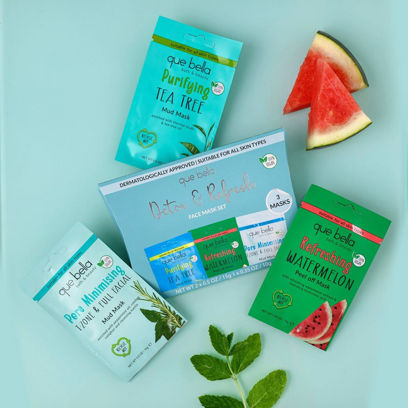Que Bella Holiday Detox & Refresh Pamper Pouch Pore Minimizing Face Mask Gift Set - 1.5 fl oz/3pc